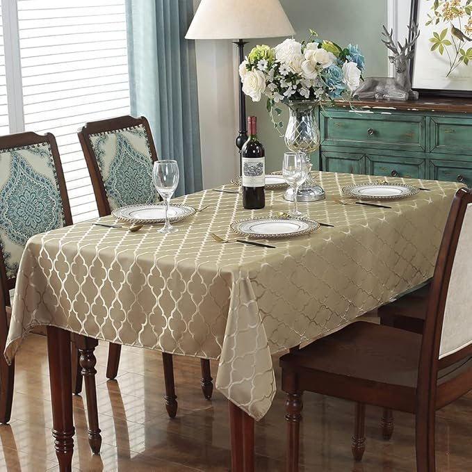 SASTYBALE Jacquard Tablecloth Gold Damask Fabric Table Cloth, Water Resistant & Wrinkle Free Polyester Table Cover for Kitchen Dining Tabletop Use (Rectangle/Oblong, 60" x 84" (6-8 Seats), Gold)