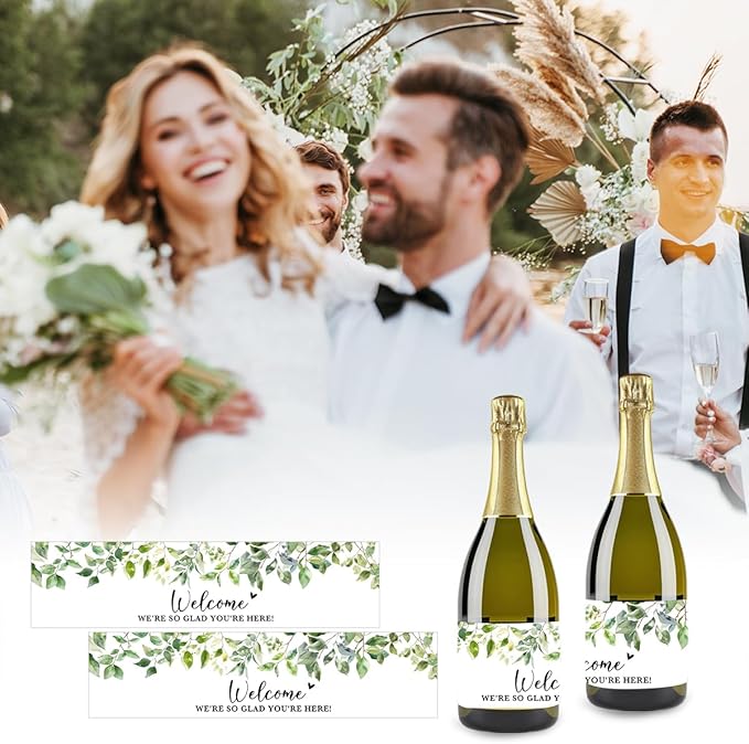 100PCS Wedding Water Bottle Labels Waterproof Greenery Floral Wraps Sticker for Water Bottle Baby Shower Bottle Label for Bridal Shower Party Welcome A02