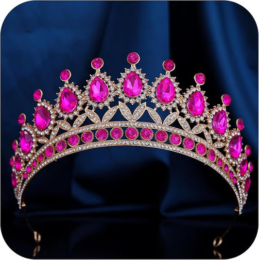 FORSEVEN Crystal Tiaras and Crowns for Women - Wedding and Birthday Party Princess Crown Hair Accessories - Bride Rhinestone Headband Halloween Decorations Hairband