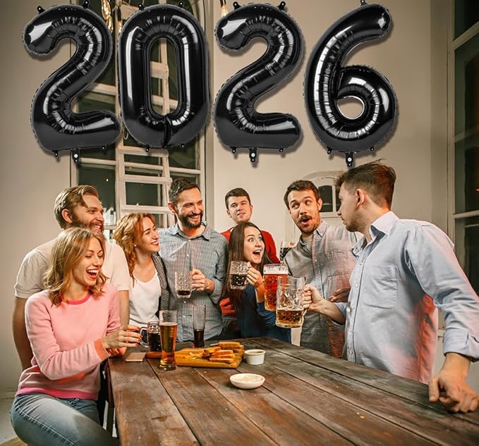 2026 Balloon - Black Birthday Number Balloons, 40 Inch Large Foil Balloons for Men Women Boys Girls Black Themed Birthday Decorations，Number 2026 Balloon