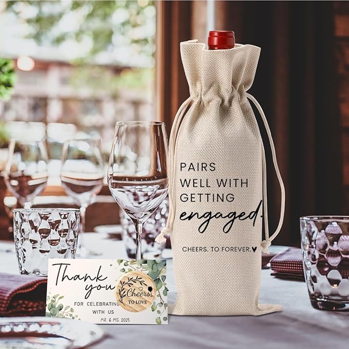 Engaged Gifts Engagement Gifts for Couples Her Engagement Party Decorations Gift for Couple Wine Bag Pairs Well with Getting Engaged Wine Bottle Bag with Thank You Card And Stopper