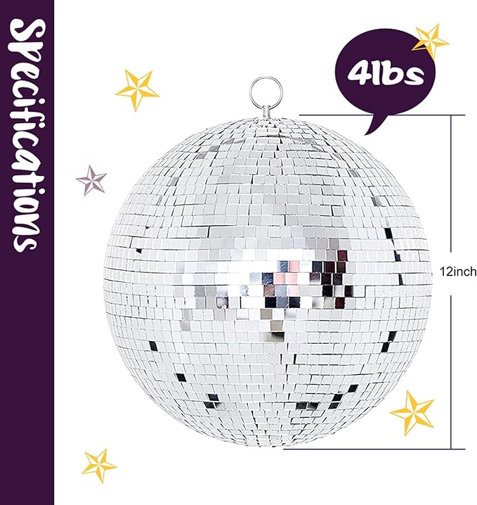 Disco Ball 12-Inch – Large Hanging Mirror Ball Disco Ball Decor for Disco Party Decorations, Weddings, Events, Disco Christmas Decor, and Home Celebrations
