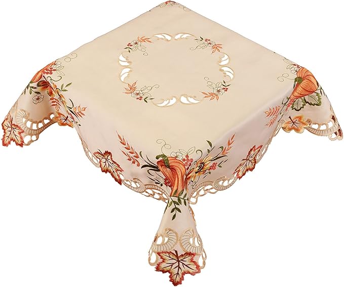 Simhomsen Thanksgiving Holiday Fall Autumn Harvest Pumpkins Small Square Tablecloth, Toppers, for End Table, Tea Table, Coffee and Nightstand (34 × 34 Inch)