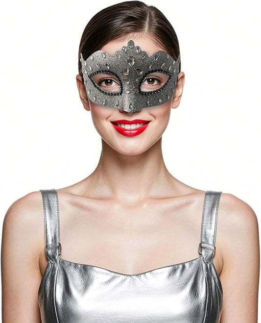 Masquerade Mask with Diamond Inlaid, Venetian Ball Crown Face Masks, Powder Coated Frosted Mask for Party Props