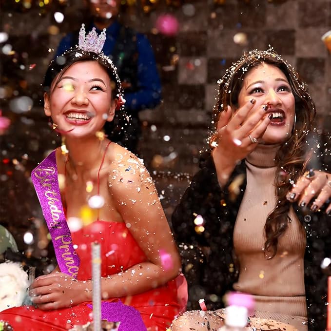 Birthday Princess Sash for Women Tiara & Crowns Headbands for Girls Happy Birthday Party Accessories Favor Supllies Leona Gold Silver Pink Purple, 2 Pack