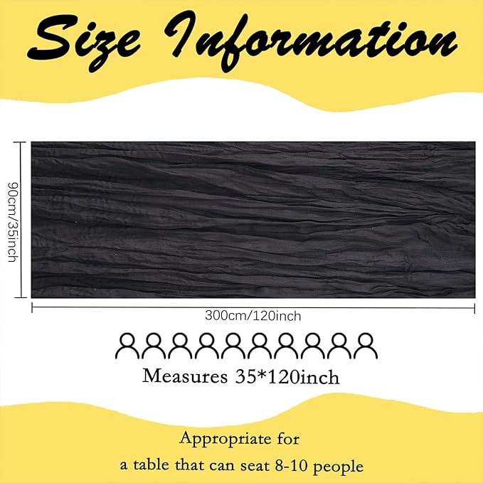 6 Pack Black Table Runner Cheesecloth 10FT Boho Gauze Fabric Table Runner 35 x 120 Inch Rustic Sheer for Centerpiece Wedding Decor Baby Shower Party Boho Decoration(Black)