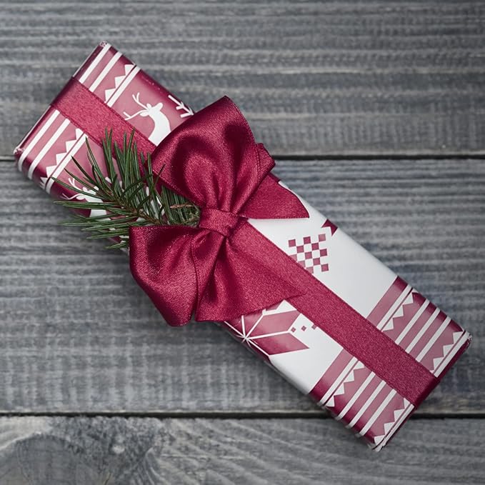 Burgundy Satin Ribbon - 1/2 inch x 50 Yards, Double Face Solid Color, Thick and Durable, 100% Polyester for Gift Wrapping, Crafts, Hair and Decorations