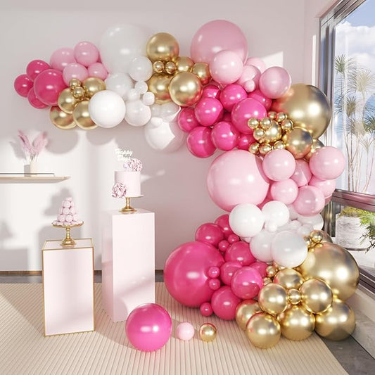141 Pack Gold Rose Pink White Balloons Garland Arch Kit for Bridal Shower Girl Birthday Wedding Baby Shower Anniversary Party Supply