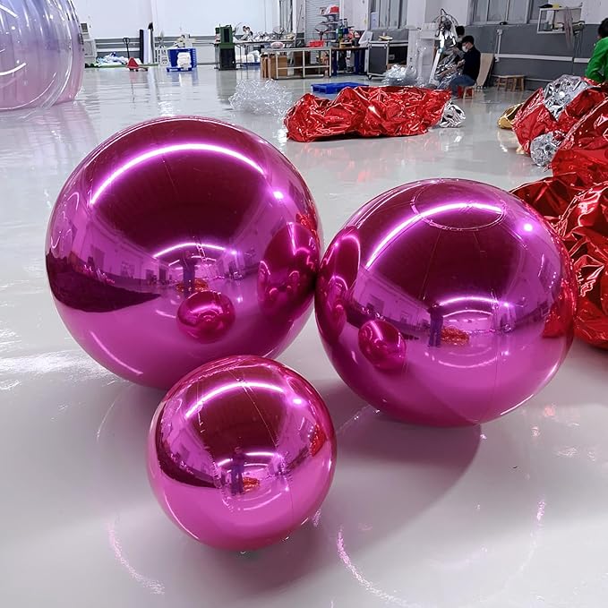 Inflatable Mirror Ball,Silver & Gold & Iridescent Giant Mirror Balloon,Big Shinny Balls,Reusable PVC Hanging Disco Sphere For Party & Wedding & Event Decoration (Pink, 79in 6.6ft 2m)
