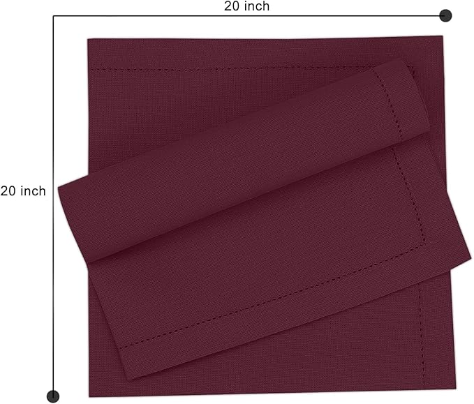 Ruvanti Premium Linen Napkins Set of 12-20x20 Inch, Classic Hemstitch, Mitered Corner Cloth Napkins ‎‎- Soft, Elegant Dinner Napkins Cloth Washable for Weddings, Parties, Everyday Use - Burgundy