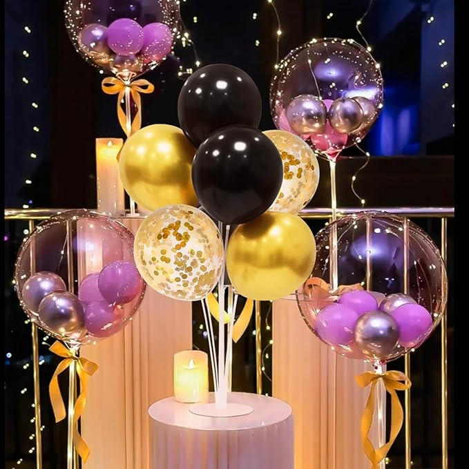 6 Set Balloon Stand with Balloons, Black and Gold Party Decorations, Birthday Graduation Retirement Father's Day Halloween New Years Decorations 2025
