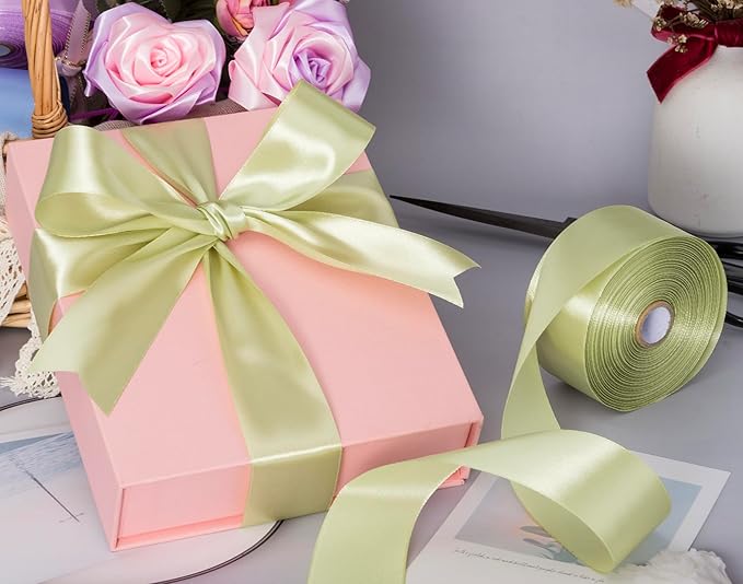 1 1/2 Inch Spring Green/Fresh Sprout Solid Satin Ribbon, 50 Yards Craft Fabric Ribbon for Gift Wrapping Floral Bouquets Wedding Party Decoration