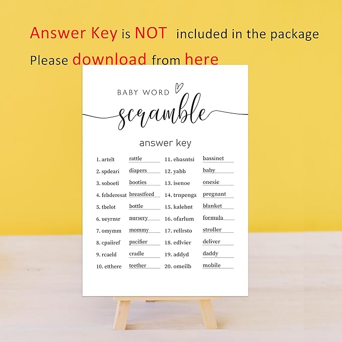 UHADRE Baby Shower Games - Word Scramble & Mommy Best Cards - Set of 30, Minimalist Double Sided Cards, Gender Reveal Game, Shower Activity Ideas-BBYX10