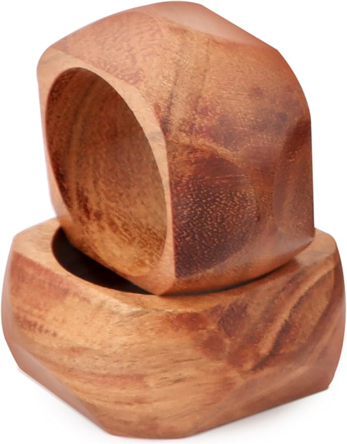 Wooden Napkin Rings Set of 12 Fall Decor for Home Square Acacia Wood Napkin Holders for Dining Table Wood Napkin Ring Rustic Table Décor for Weddings, Parties, Everyday Use (Brown) - CLEENTABLE