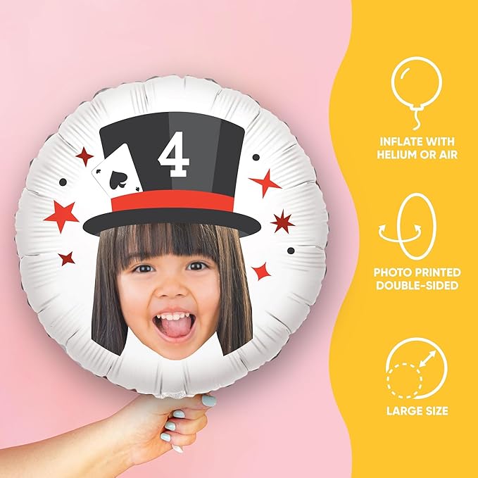 Big Dot of Happiness Personalized Magic Show Fun Face Photo Balloon, Kids Magical Birthday Party Decoration, Custom Age Double-Sided Circle Mylar, 1 Piece