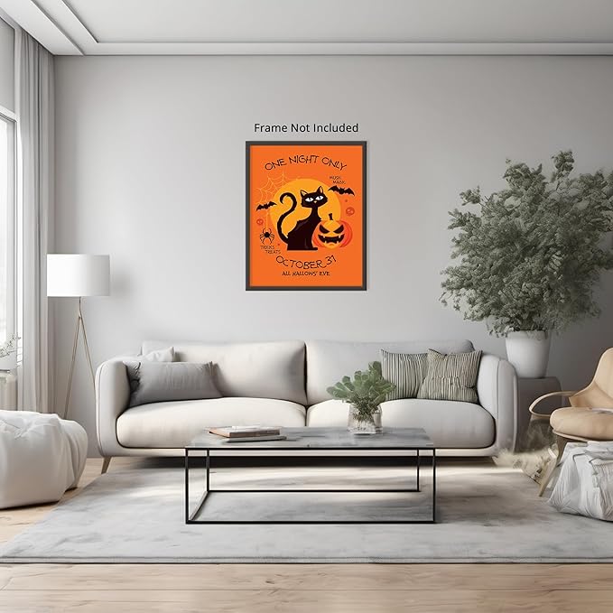 Posterizer 1 pcs - Retro Halloween Cat Creepy Art Print - Art for Animal Lovers - Gift for Steampunk or Goth Fans - Living Room Bedroom Decor - 11x14 unframed wall art