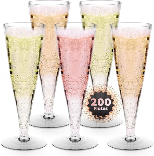 200 Pack Plastic Champagne Flutes Disposable Champagne Glasses, 4.5 Oz Clear Mimosa Glasses Bulk Cocktail Toasting Cups for Party Supplies Wedding Bride Bar, Copas De Plastico Para Brindis