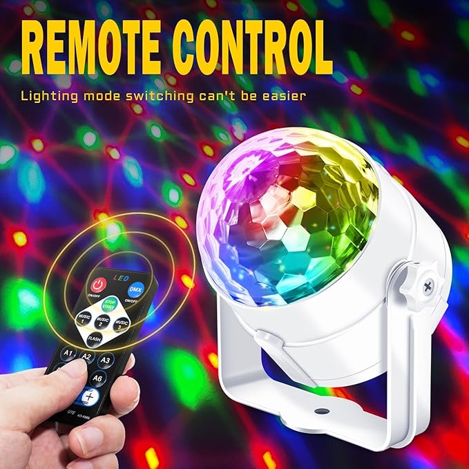 [2-Pack] Disco Ball Party Light Sound Activated with Remote, 12 Modes Stage Strobe DJ Light for Christmas Party Decorations Stocking Stuffers White Elephant Gifts White Birthday New Years Eve