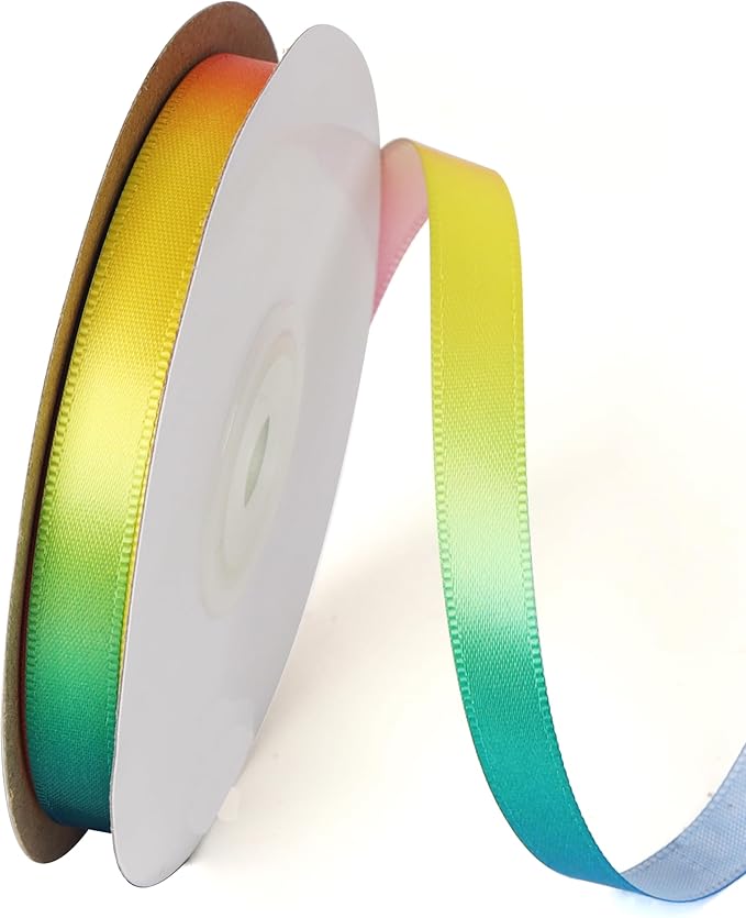 3/8 inch 25 Yards Rainbow Ribbon, Single Face Shiny Satin Roll, Ribbon for Gift Wrapping, Wedding Decor, Pride Birthday Party Decoration & DIY Crafts