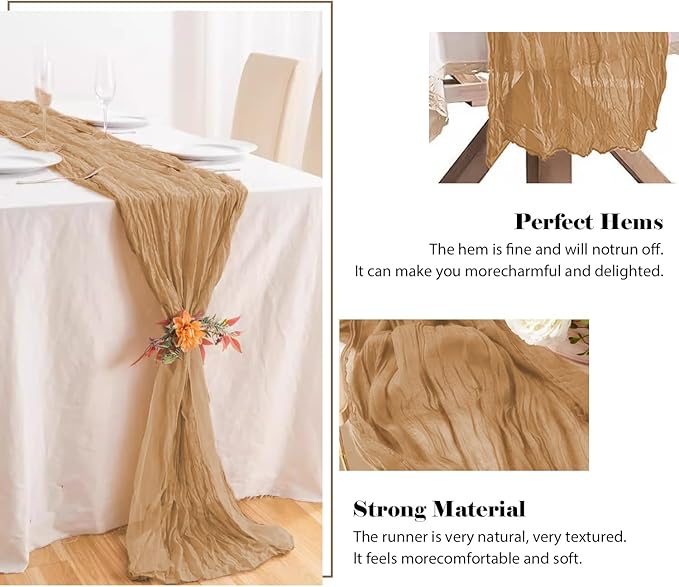 2 Pack 10 Ft Cheesecloth Table Runner Brown Gauze Long Table Runners Boho Gauze Cheese Cloth Table Runner Rustic Sheer Runner for Wedding Party Table Decor ( 35 x 120 Inch )