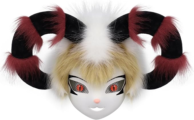 Faux Fur Animal Fox Cow Horn Face Mask for Masquerade Halloween Party Cosplay Costume Accessory