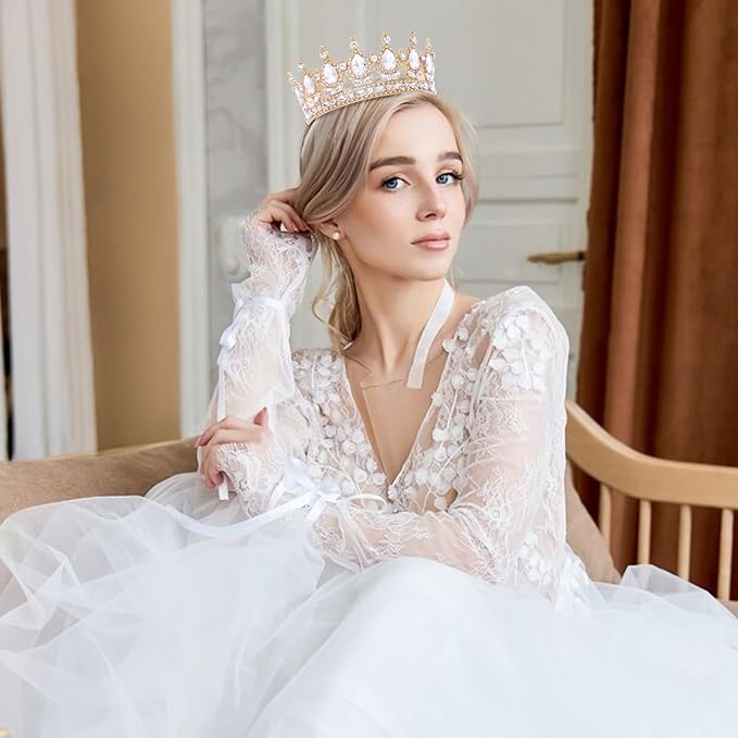 Gold Queen Crown for Women Crystal Tiara for Girl Rhinestone Wedding Headband for Bride Hair Accessories for Costume Birthday Party Prom Gifts