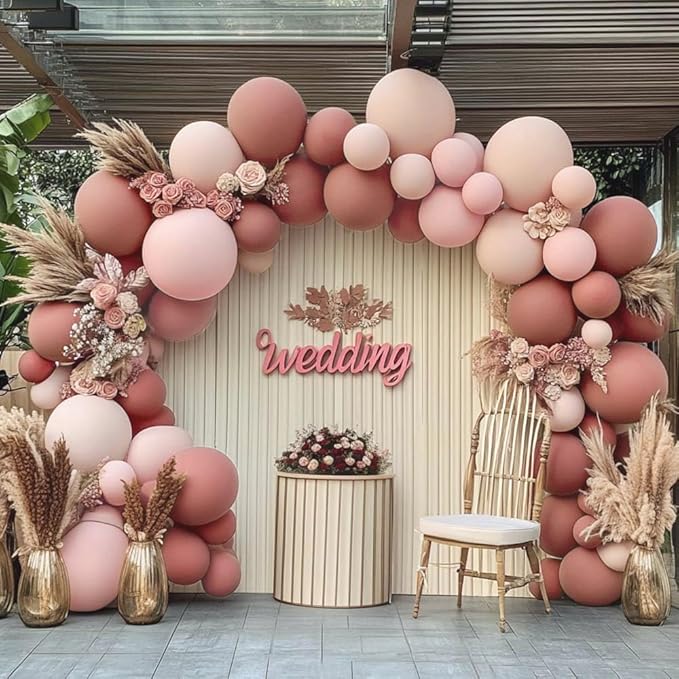 Dusty Pink Balloon Arch Kit, Double Stuffed Dusty Rose Muave Light Pink Cream Balloons Blush Nude Balloon Garland for Boho Baby Shower Bridal Shower Birthday Fall Thanksgiving Party Decorations