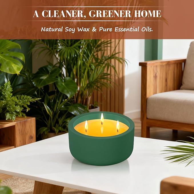 Viyffo Fall Candles - Pine & Cinnamon, 3 Wick Large Scented Candle, 20oz Soy Candles for Women & Men, Non Toxic Aromatherapy Candle, Ceramic Velas Perfect for Autumn Home Decor & Gift