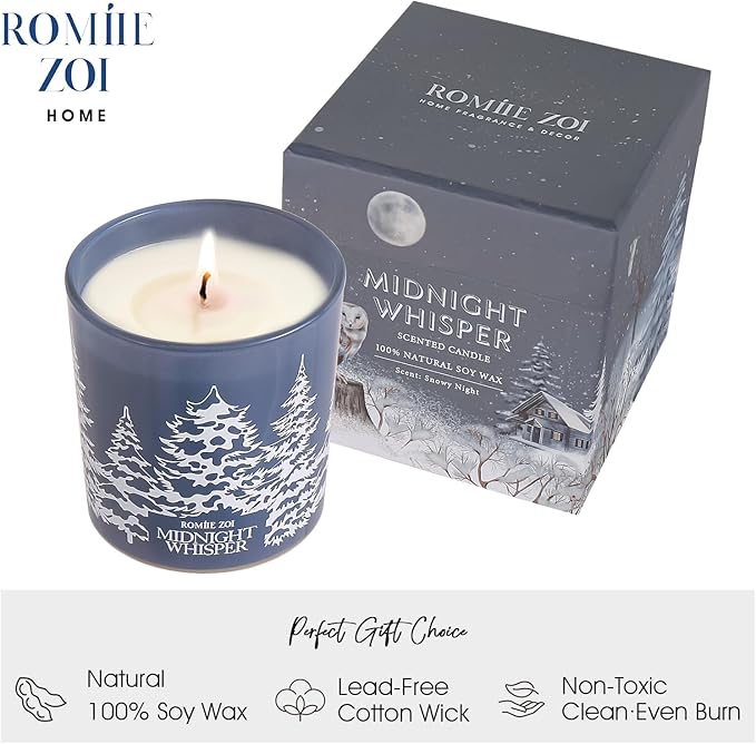 ROMIIE ZOI Christmas Scented Jar Candle - 6oz Soy Wax Candle - Midnight Whisper Infused with Snowy Night Aroma - with Beautiful Keepsake Box Special for Christmas/Holiday Gifts