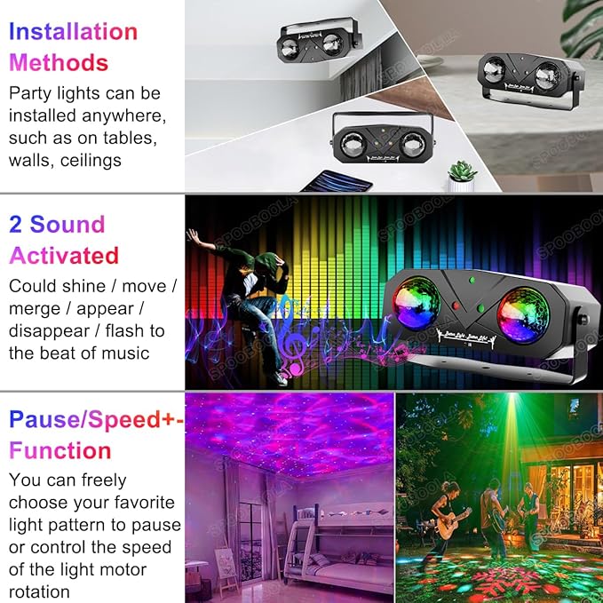 Party Disco Ball, Dj Disco Light Strobe Dance Sound Activated with Remote Control Stage Rave Light Ocean Star Projector for Club Parties KTV Christmas Halloween Décor Birthday Outdoor Glow Party