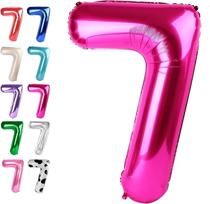 Hot Pink Number 7 Birthday Balloon 40 Inch, Digital Balloons for 7 17 27 70 77 Party Celebration Decorations Supplies, Mylar Foil Numbers Balloon for Seven Wedding Anniversary