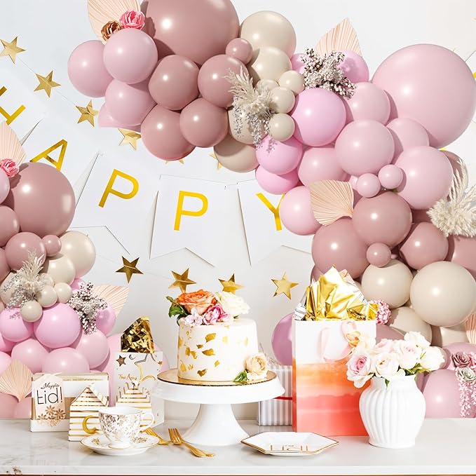 Dusty Pink Balloon Garland Arch Kit, Dusty Pink Light Pink Sand White Latex Party Balloon Boho Blush Nude Balloon Arch Kit for Baby Shower Birthday Bridal Shower Wedding Gender Reveal Party Decoration