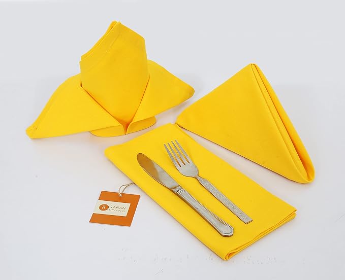 TARAN LIVING Cotton Cloth Napkins Solid Bright Yellow Easter Dinner Napkin Table Cloth Napkins Gift for Her Him Parties Holiday - 18x18 Inches Pack of 12