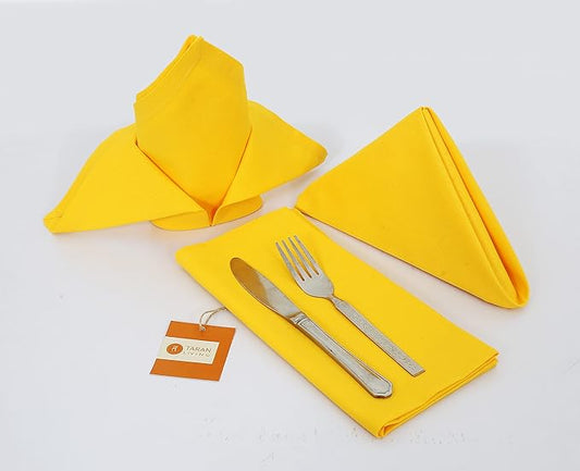 TARAN LIVING Cotton Cloth Napkins Solid Bright Yellow Easter Dinner Napkin Table Cloth Napkins Gift for Her Him Parties Holiday - 18x18 Inches Pack of 12