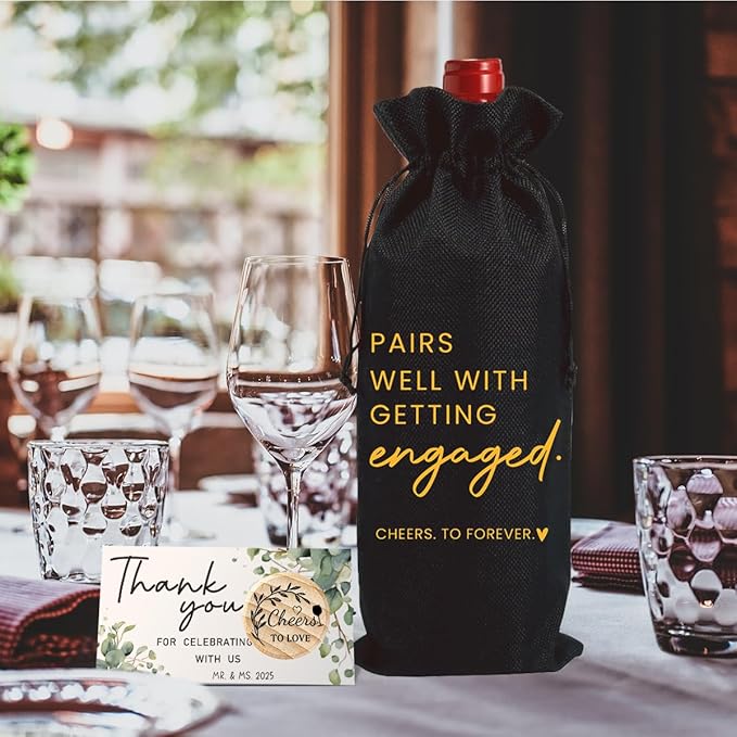Engaged Gifts Engagement Gifts for Couples Her Engagement Party Decorations Bridal Shower Decorations Wine Gift Bag Cheers To Forever Wine Bottle Bag with Thank You Card And Stopper