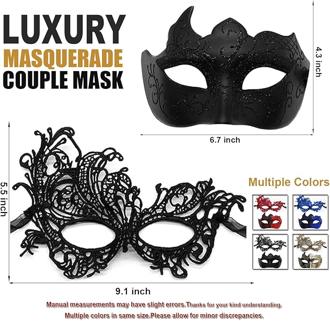 Couple Masquerade Mask for Women Men Shiny Venetian Mask Halloween Mask for Party Prom Ball Costume Lace Masks
