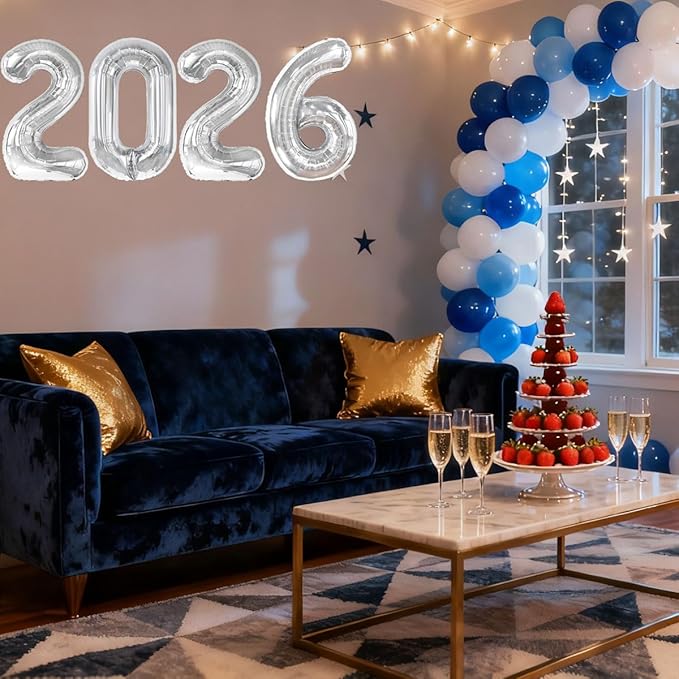 Silver 2026 Balloons New Years Balloons 2026 Balloon Nnumbers for Happy New Year Decorations 2026 Signs Graduation Anniversary Balloons Decor