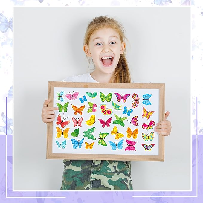 24 Sheets Butterfly Stickers for Kids, 370+ Pcs Spring Butterfly Decorative Stickers Bulk Preschool Sticker Sheets for Reward Craft Scrapbooking Water Bottles Gifts Bags Cards Party Favors Supplies