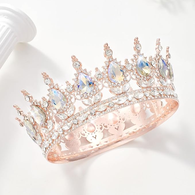 Queen Crown Rhinestone Wedding Crowns and Tiaras for Women Costume Party Hair Accessories Princess Birthday Crown Crystal Bridal Crown (Rose Gold & Moonlight Crown)