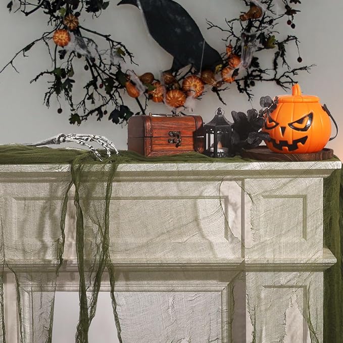 400" x 85" Halloween Creepy Cloth Decoration,Large Green Spooky Fabric Cloth Scary Gauze Cheesecloth for Haunted House Halloween Party Yard Wall Indoor Outdoor Decor