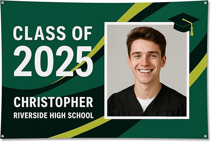 Custom Graduation Banner Class of 2025 with Photo and Name – Personalized Congrats Sign for High School or College Seniors – Indoor Outdoor Graduation Party Decoration
