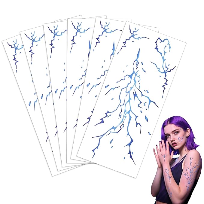 6PCS Hunter Theme Temporary Tattoos,Fake Tattoos,Dance Cosplay Tattoos-Stickers Accessories,Halloween and Party Makeup(Blue)