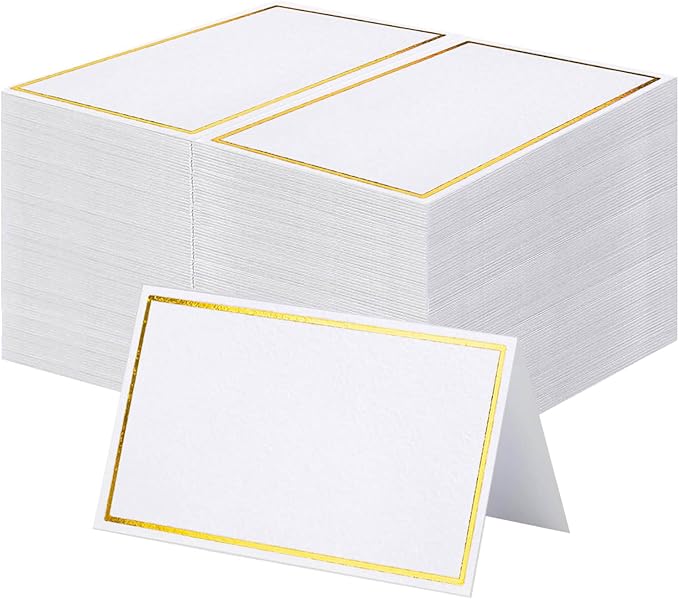 120Pcs Premium Place Cards, Small Table Cards with Gold Foil Border, 2" x 3.5" Tent Card, Escort Cards, Name Card, Wedding Place Cards for Wedding, Table, Dinner Parties, Seating Card