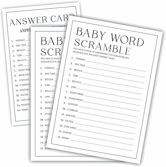 Baby Shower Party Games- Minimalism Black &White-Baby World Scramble Game For Guest-30 Game Cards & 1 Answer Card-Wishes For Baby-Baby Announcement Gender Reveal Game Card 11