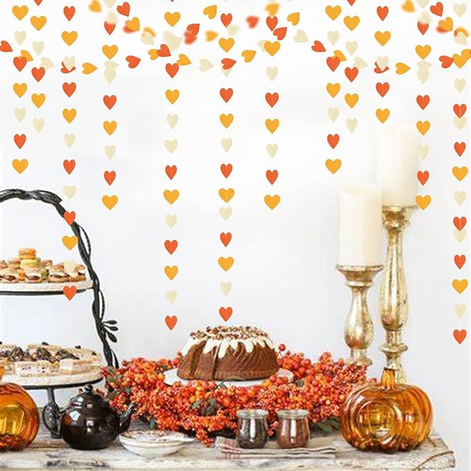 Light-Yellow Orange Party-Decorations Heart Garland-Streamers - 52Ft Fall Autumn Thanksgiving Harvest Paper Banner,Birthday Baby Bridal Shower Engagement Wedding Bachelorette Decor Lasting Surprise