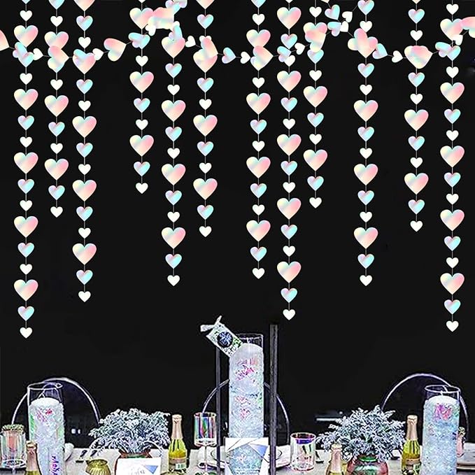 Iridescent Disco-Holograpic Party-Decorations Heart Garland - 56Ft Neon Galentines Love Hanging Streamers Banner,Wedding Bachelorette Birthday Engagement Bridal Baby Shower Backdrop Decor Burgleda