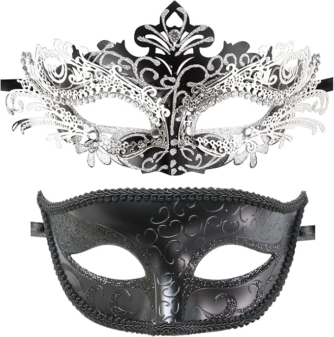 Coddsmz Couple Masquerade Mask Set - Venetian & Mardi Gras Mask for Women & Men