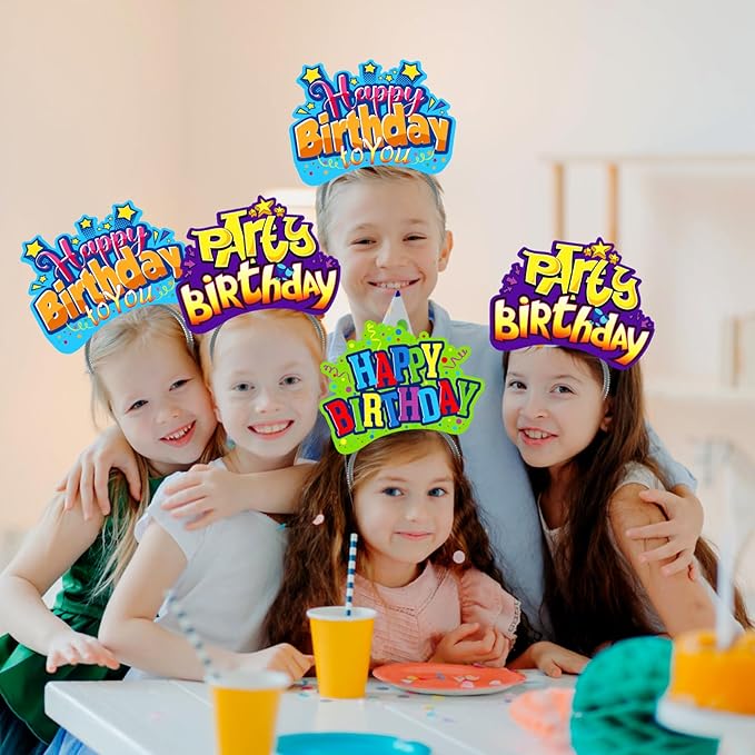 KKBES Happy Birthday Headbands, Paper Birthday Party Hats, 3 Patterns for Children and Adults Celebrating Birthdays