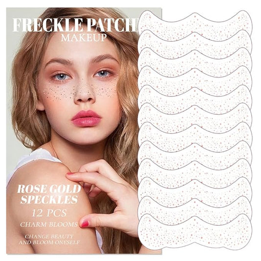 12Pcs Glitter Freckles for Women, Long Lasting Waterproof Holographic Sparkle Temporary Face Tattoo Star Sticker Makeup Patches for Rave Musical Festival Accessories (ROSE GOLD FRECKLES)