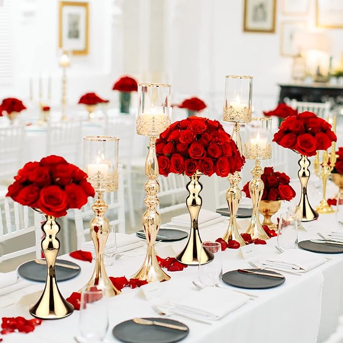 Sadnyy 16 Pcs Metal Flower Arrangements Stand Metal Wedding Centerpiece Stand Tall Table Decor Flower Vase for Wedding Reception Centerpieces Event Party Hotel Home Decor(12.6 Inch,Gold)